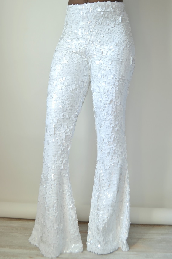 White Sequin Flare Pants | Etsy