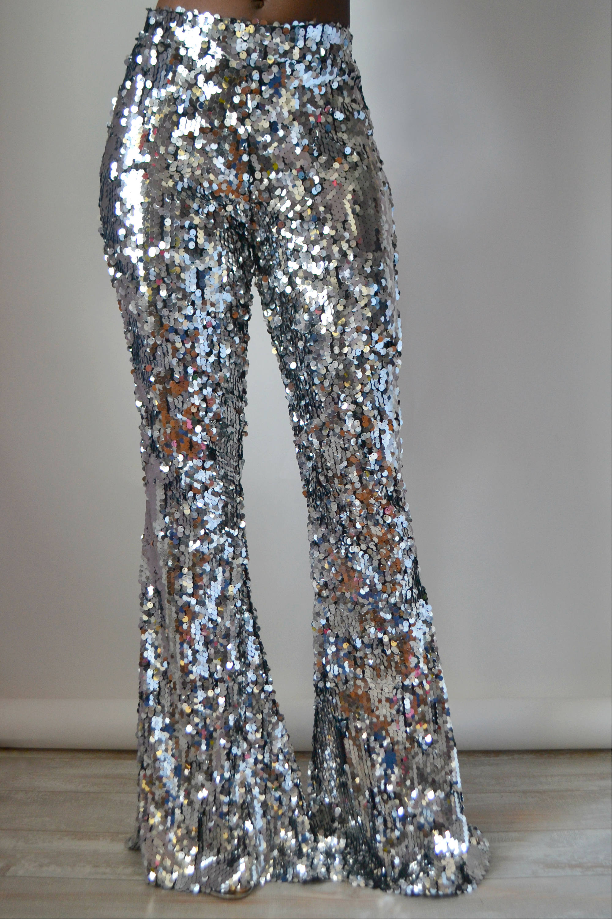 Silver Sequin Wide Flare Pants Etsy