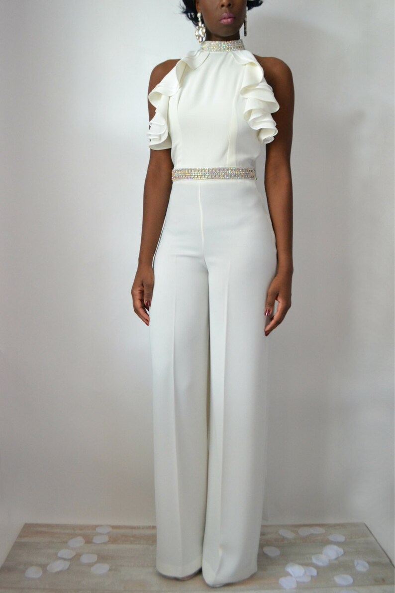 white halter pant suit
