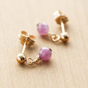 Genuine Ruby Stud Earrings: 14k Gold Fill, July Birthstone