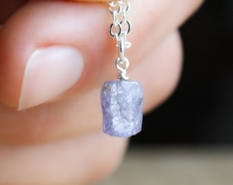 Raw Tanzanite Necklace 925 Sterling Silver . December Birthstone Necklace for Mom . Small Crystal Necklace Pendant