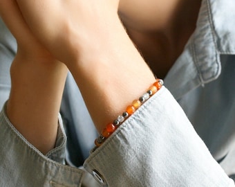 Real Carnelian Bracelet 6mm . Anxiety Bracelet for Women and Men . Natural Carnelian Beaded Bracelet