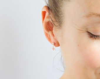 Rhodochrosite Hoop Studs in Sterling Silver for Personal Power and Inner Peace