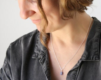 Raw Tanzanite Necklace in Sterling Silver for Quiet Strength and Energy in Stillness