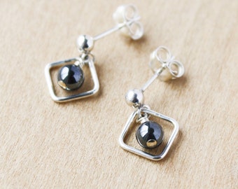 Hematite Diamond Studs for Anxiety Relief and Dissolving Negativity