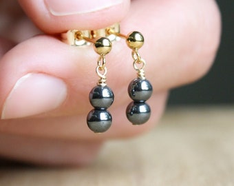 Hematite Studs in 14k Gold Fill for Dissolving Negativity and Anxieties