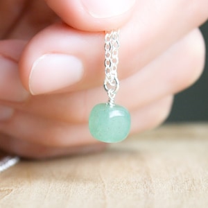 Sterling Silver Green Aventurine Necklace: Small Square Stone Pendant