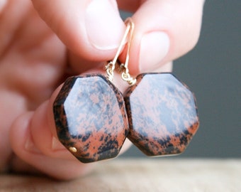 Mahogany Obsidian Earrings in 14k Gold Fill for Strength and Protection