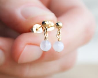 Blue Lace Agate Earrings Gold Studs . Small Gemstone Stud Earrings Dangle . Minimalist Earrings