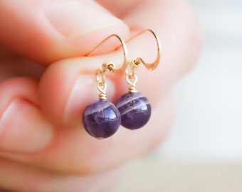 Chevron Amethyst Earrings for Protection and Focus