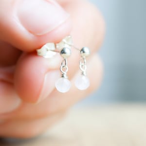 Rose Quartz Stud Earrings in Sterling Silver . Healing Crystal Earrings Studs . Natural Rose Quartz Earrings Dangle