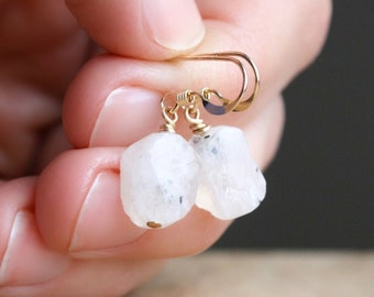 Raw Moonstone Earrings in 14k Gold Fill for Inner Growth and Inspiration