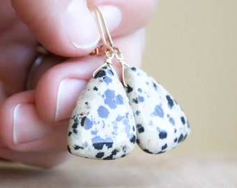 Dalmatian Stone Earrings in 14k Gold Fill for Grounding and Strength