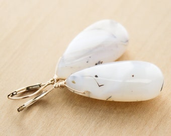 Natural Agate Lever Back Earrings in 14k Gold Fill for Stability and Balance