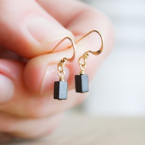 Hematite Earrings . Anxiety Earrings . Minimalist Dangle Earrings in 14k Gold Fill image 1