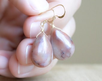 Oregon Jasper Earrings in 14k Gold Fill for Grounding and Comfort