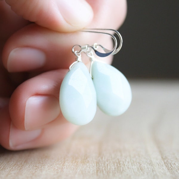 Amazonite Earrings: Sterling Silver Faceted Teardrop Dangle