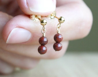 Red Jasper Earrings in 14k Gold Fill for Grounding and Strength