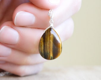 Tiger Eye Necklace in Sterling Silver for Decision Making