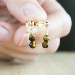 Tigers Eye stud Earrings 14k Gold Fill . Gold Tiger Eye Earrings . Small Stone Studs Dangle