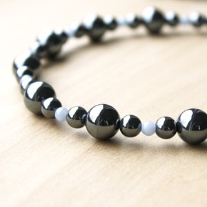 Hematite & Angelite Bead Necklace: Sterling Silver Clasp