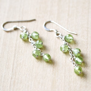 Peridot Earrings Sterling Silver . August Birthstone Earrings . Dainty Dangle Earrings