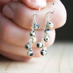 Dalmatian Jasper Earrings Dangle . Natural Gemstone Cluster Earrings in Sterling Silver image 1