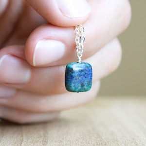 Malachite Azurite Necklace . Azurite Malachite Necklace Sterling Silver . Blue Green Stone Necklace Pendant