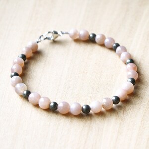 Peach Moonstone Bracelet Beaded . June Birthstone Bracelet Beaded . Natural Stone Stacking Bracelet with Clasp image 2