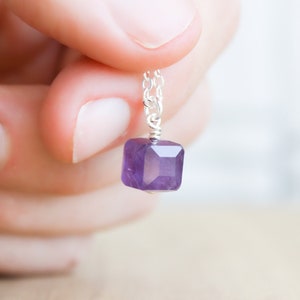 Amethyst Necklace Sterling Silver . Dainty Gemstone Necklace for Women . February Birthstone Necklace image 1