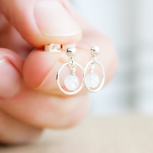 Rainbow Moonstone Stud Earrings . Natural Gemstone Hoop Stud Earrings . June Birthstone Earrings Dangle