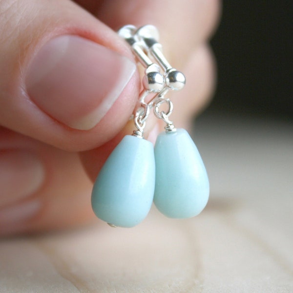 Clip On Stone Earrings Screw Back 925 Sterling Silver . Amazonite Earrings for Non Pierced Ears