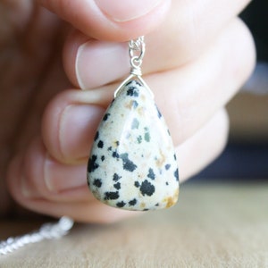 Dalmatian Jasper Necklace for Women . Large Stone Pendant Necklace . Polished Stone Pendant Necklace