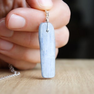 Raw Kyanite Necklace . Natural Crystal Necklace for Women . Blue Gemstone Necklace Pendant