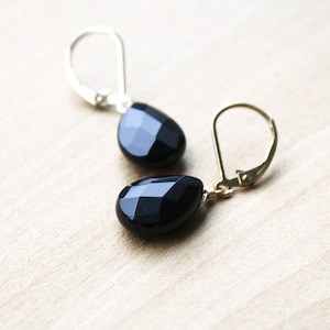 Black Onyx Drop Earrings: 14k Gold Fill Lever Back Gemstone Dangles