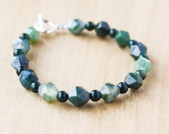 Moss Agate Bracelet with Bloodstone for Inner and Outer Strength