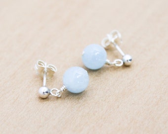 Natural Aquamarine Stud Earrings for Aiding in Sensitivity and Calm the Mind