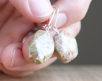 Unakite Earrings in Sterling Silver for Manifestation and Clear Sight Forward