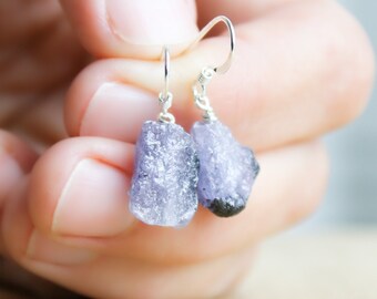 Raw Tanzanite Earrings for Heightening Strength and Energy