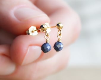 Sapphire Stud Earrings 14k Gold Fill . Blue Sapphire Earrings Dangle . Small Gemstone Stud Earrings