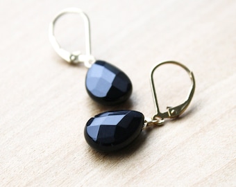 Black Onyx Earrings in 14k Gold Fill for Protection and Instilling Courage