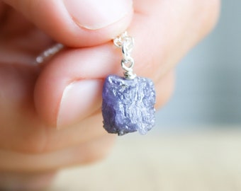 Tanzanite Necklace Sterling Silver . December Birthstone Necklace for Women . Raw Tanzanite Pendant Necklace