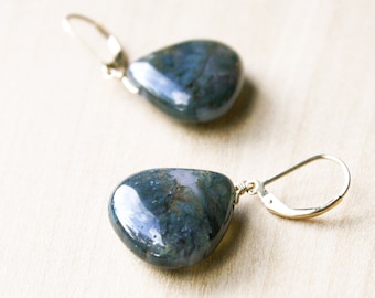 Moss Agate Earrings in 14k Gold Fill for Abundance and Strength