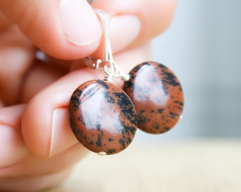 Mahogany Obsidian Earrings Dangle . Natural Gemstone Earrings Lever Back . Protection Earrings