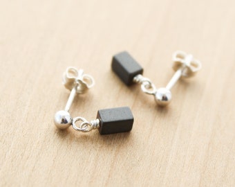 Hematite Stud Earrings in Sterling Silver for Dissolving Negative Energy