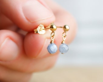 Kyanite Stud Earrings . Blue Stone Stud Earrings Dangle . Blue Kyanite Earrings in 14k Gold Fill