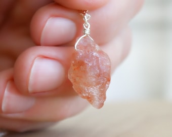 Sunstone Necklace . Raw Crystal Necklace for Women . Natural Gemstone Necklace in Sterling Silver NEW