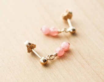 Rhodochrosite Earrings . Pink Stone Earrings Dangle Studs . Rhodochrosite Studs in 14k Gold Fill