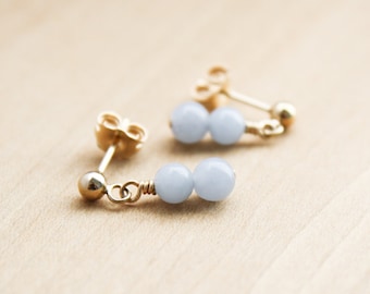 Angelite Earrings 14k Gold Fill . Small Gemstone Earrings Studs . Natural Stone Studs for Women