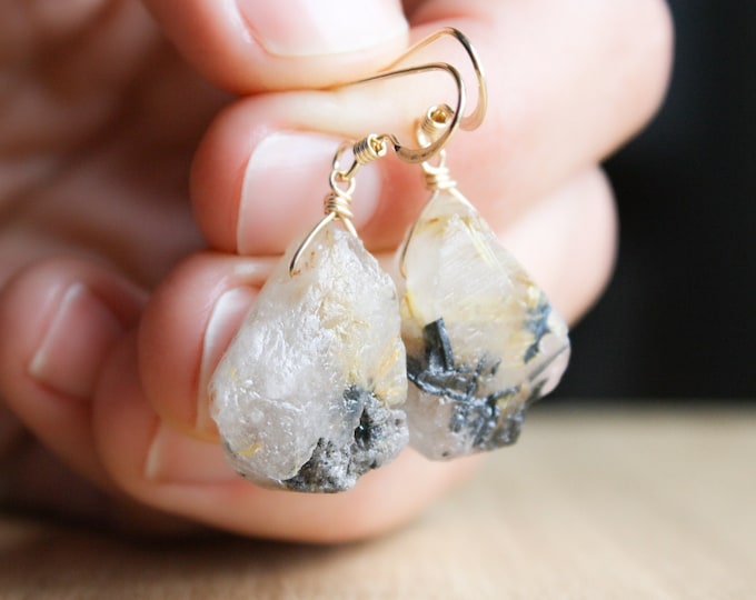 Featured listing image: Golden Rutile Quartz Earrings in 14k Gold Fill for Aiding Manifestation
